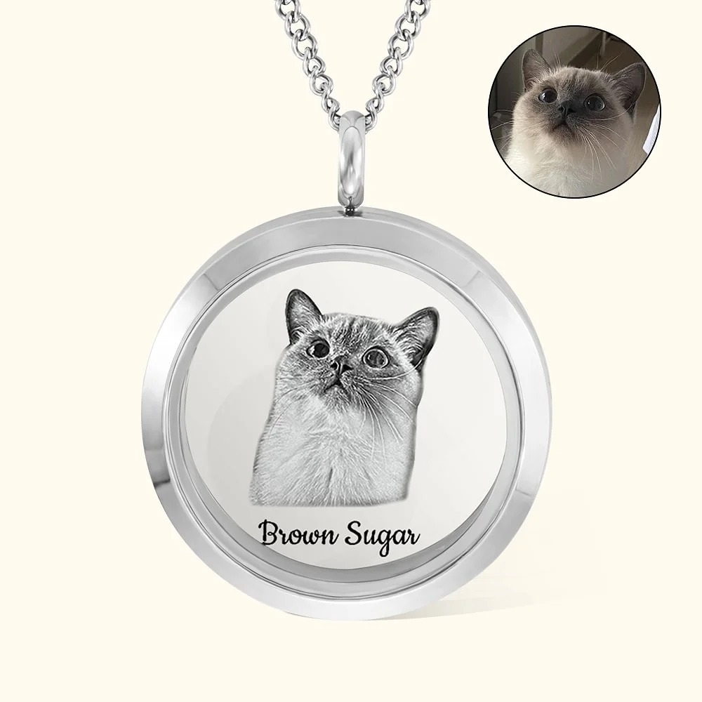 Médaillon rond gravé prénom & portrait collier souvenir NAC