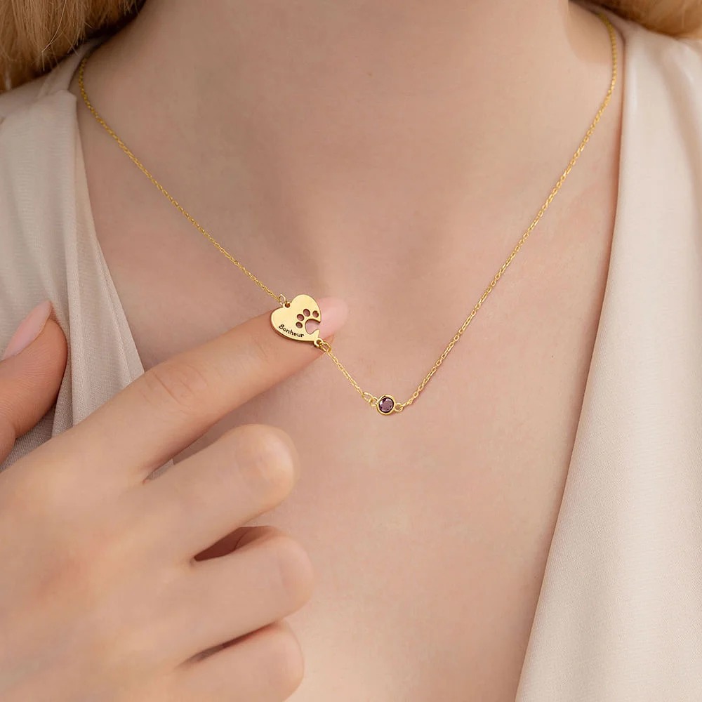 Collier personnalisé avec 1 à 4 pierres souvenir et nom en hommage à votre NAC